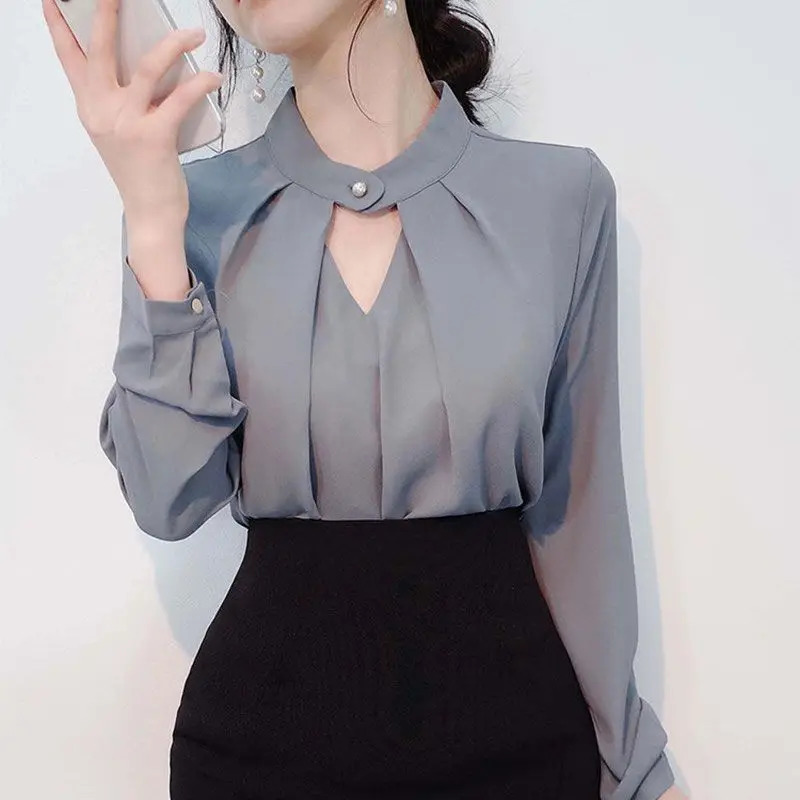 Women Office Blouse Long Sleeve Black Shirt Plus Size Fashion Loose Korean Tops OL 250103