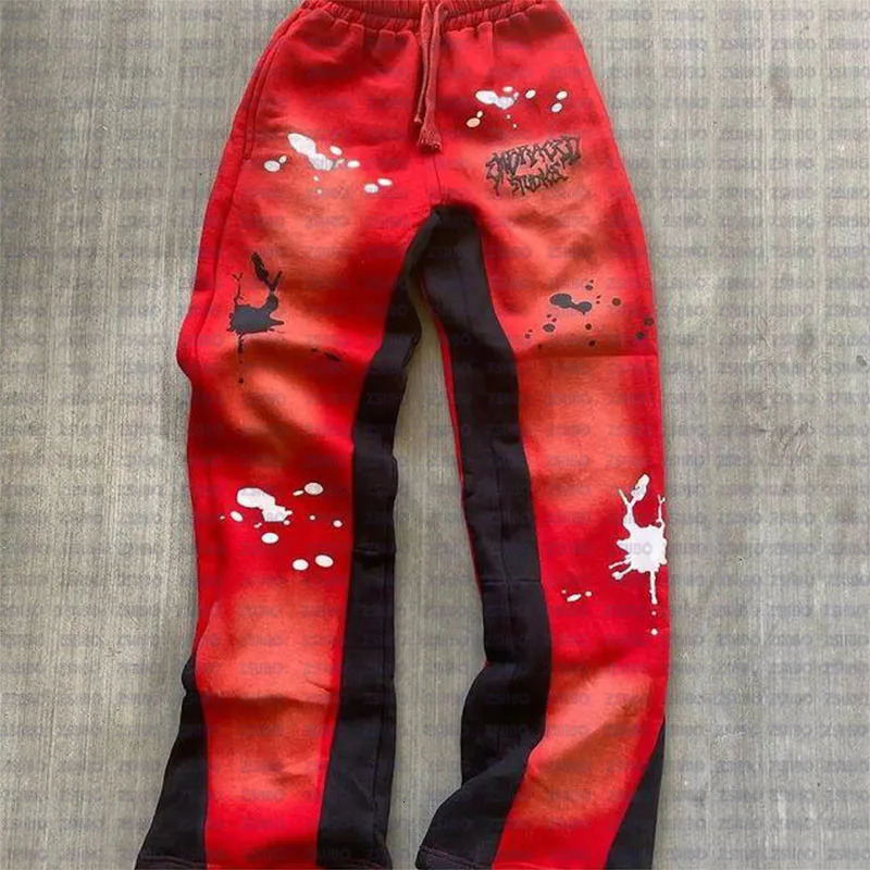 Vintage sports pants Y2K Patchwork color contrast straight leg pants mens fashion sports pants street casual Trousers 250102