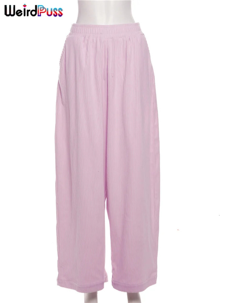 Weird Puss Y2K Casual Wide Leg Pants for Women in Autumn Loose and Simple Pocket High Waist Trouser Corduroy Streetwear Long Bottom 250102