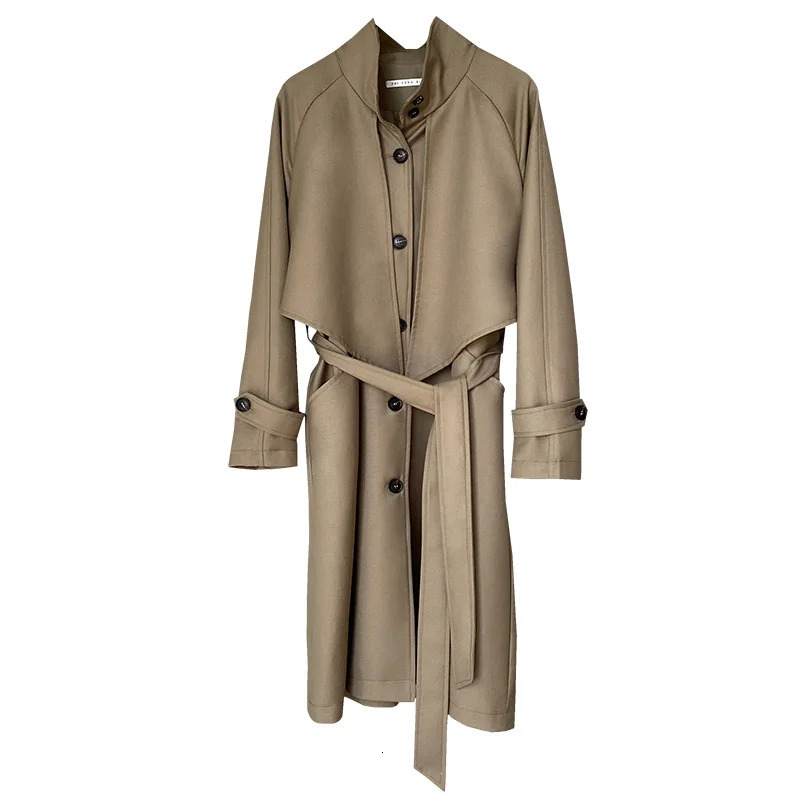 DEAT Fashion Womens Trench Coat Lapel Loose Single Breasted Long Sleev Sashes Back Spliced Windbreaker Autumn 2025 17A599H 241224