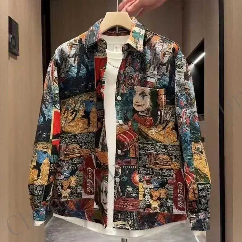 Mens Autumn Fashion casual shirt new style painted halo ethnic print high-end loose casual jacket W250103