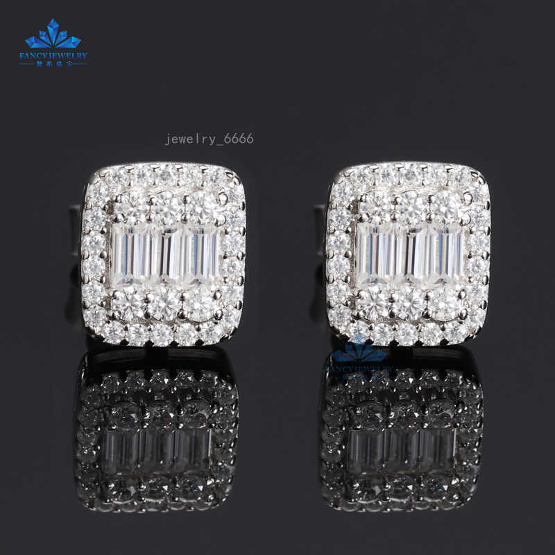 Factory Direct Wholesale Hiphop iced out Baguette VVS Diamond Moissanite Stud Earrings Party Gift Hola Earrings