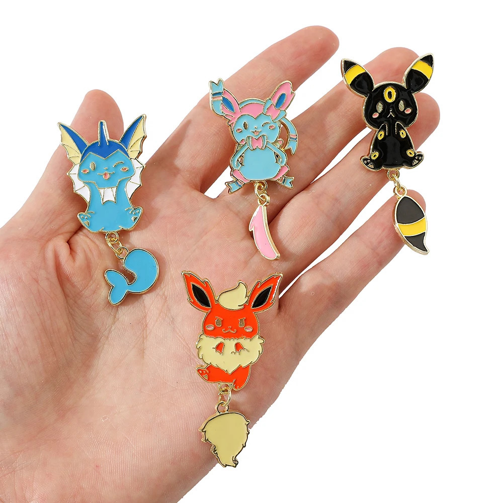 9 Pcs Cartoon Elf Chain Brooch Creative Cute Eevee Enamel Pin Metal Badge Jewelry Clothes Backpack Accessories Gift for Friends 250103