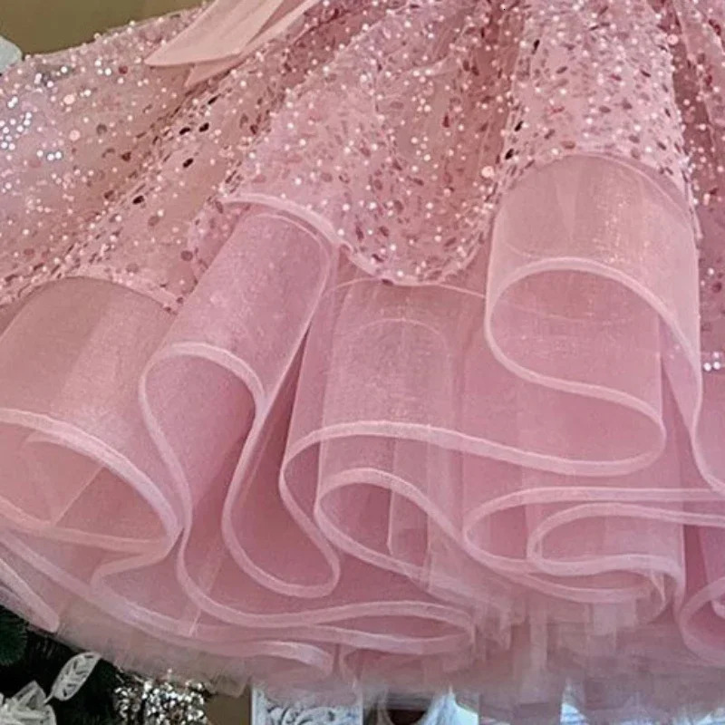 Children Princess Dress Formal Occasion Clothes Matching One Year Old Costumes Baby Girls Bow Sequin Elegant Outfit 250102