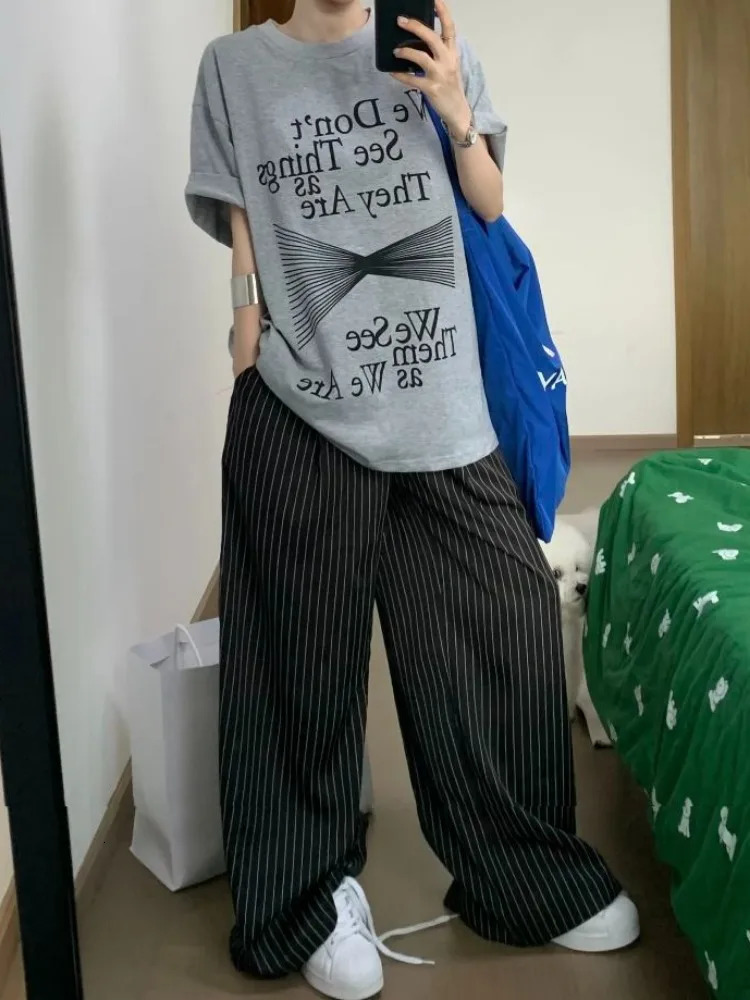 HOUZHOU Black Stripe Set Womens Bag Y2K Retro Korean Trouser Oversized Harajuku Fashion Office Womens Muffin 250102