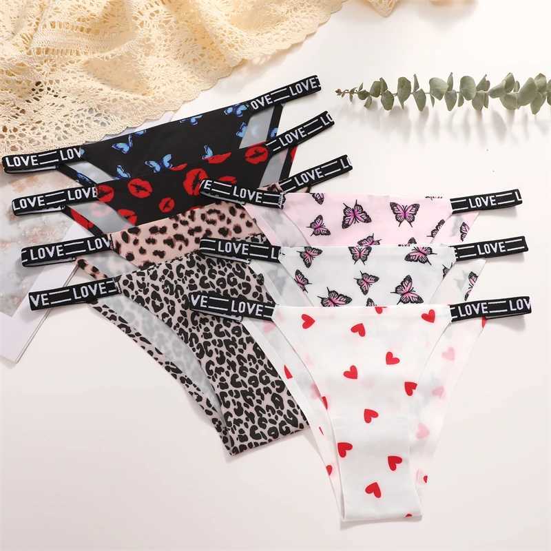 3 pieces of seamless silk womens underwear XS-XL sexy butterfly underwear fashionable leopard bikini womens letter waist comfortable underwear W250103