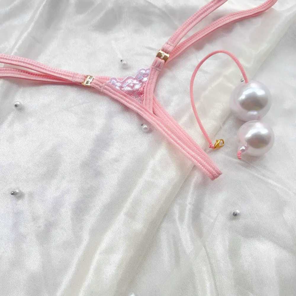 Extra Mini Female T-back Panties Low Rise G-string Sexy Briefs Micro Pearls Inside Body Thong String Underpant Sexy Pink knickerXJ250103