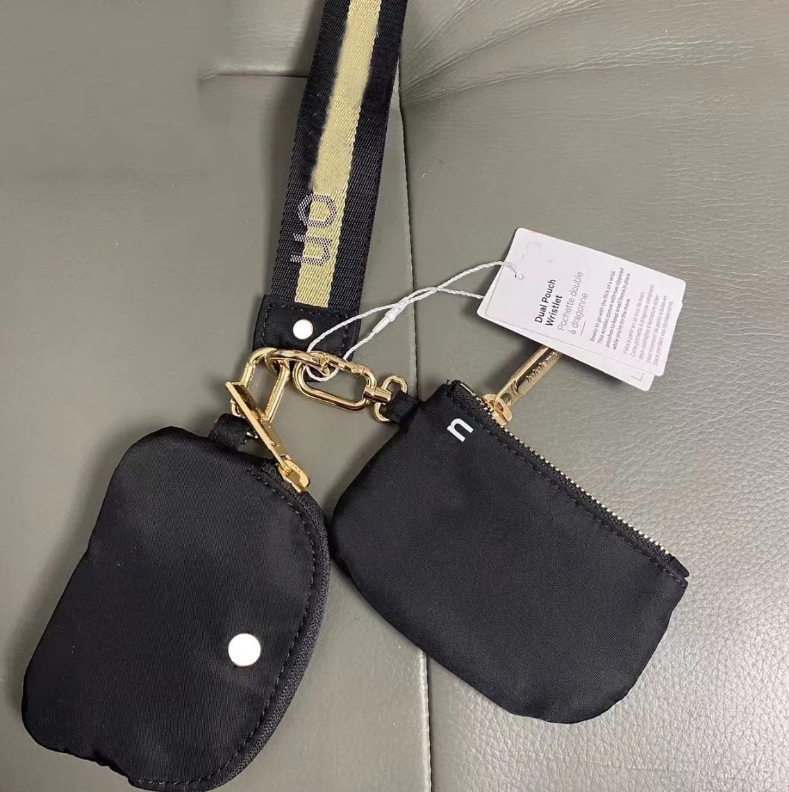 Black GOLd Yohain Bag Dual Pouch Mini Zip Around Wristlet Portable Keychain Wallet Coin Purse Pocket