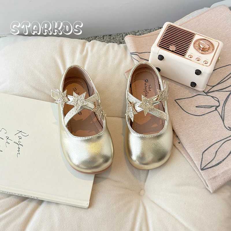 Round toe elastic band ballet shoes for children girls luxury sparkling star patches Mary Jens baby gold silver sliding tablet Zapatos M250103