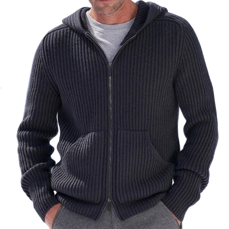Fashionable Autumn And Winter New Men's Hooded Zipper Long Sleeved Knitted Sweater Jacket Cardigan