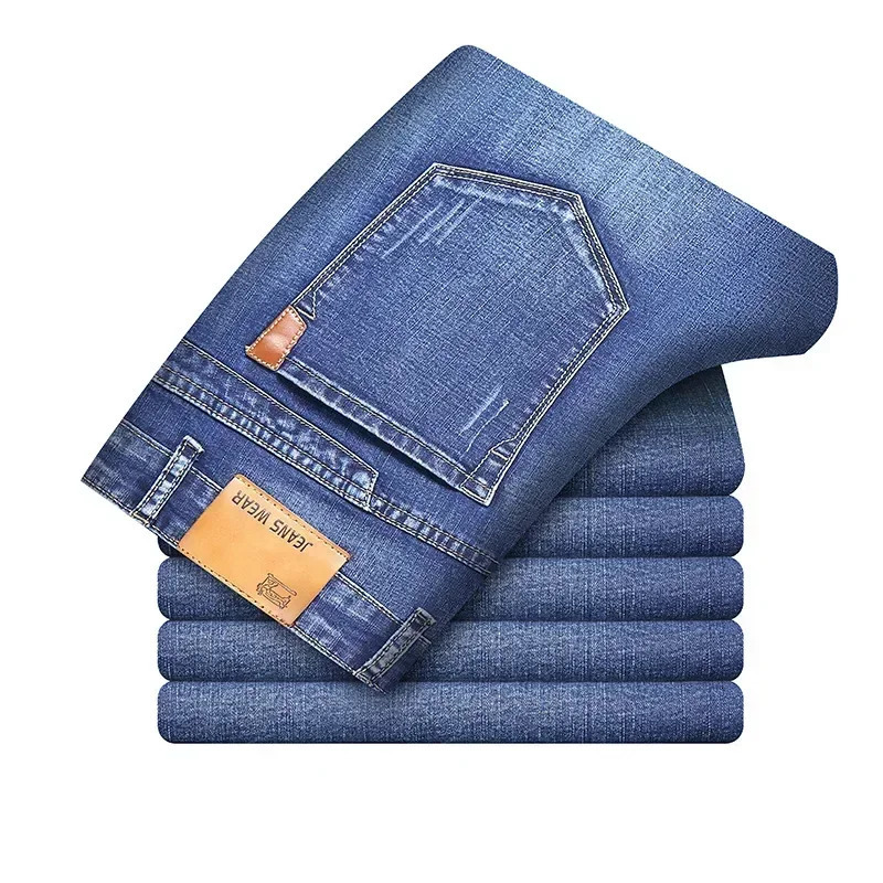 Fashion European American Style Stretch Men Jeans Mens Denim Pants Slim Straight Deep Blue Gentleman Size 28-38 Slacks 241230