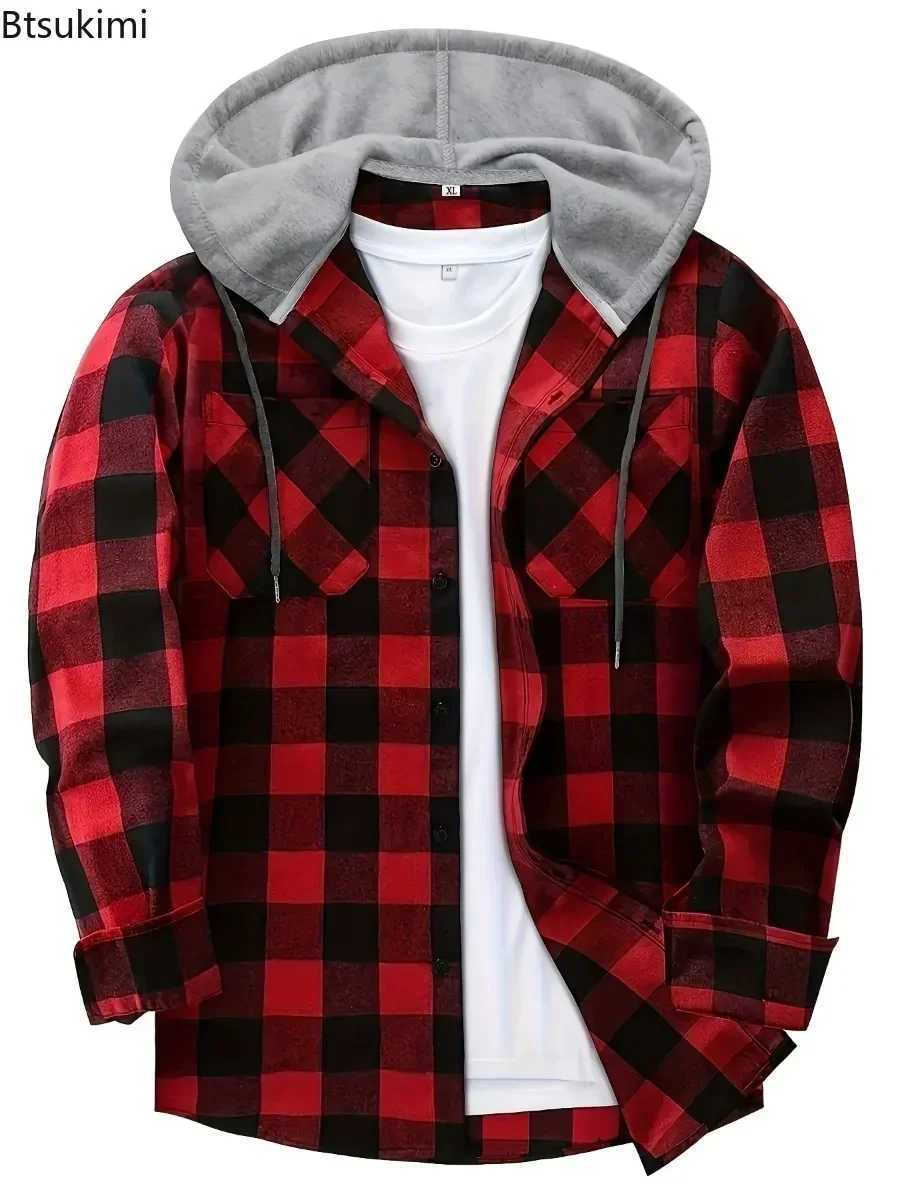 Spring and autumn mens plain weave shirt loose casual long sleeved shirt jacket fashionable hooded cardigan jacket mens simple sports top W250103