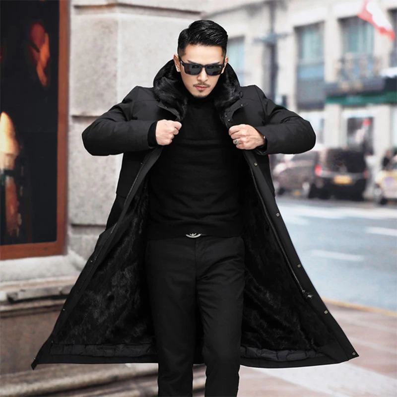 Pai overcomes mens detachable fur onepiece cold coat with thick mink for winter 241224