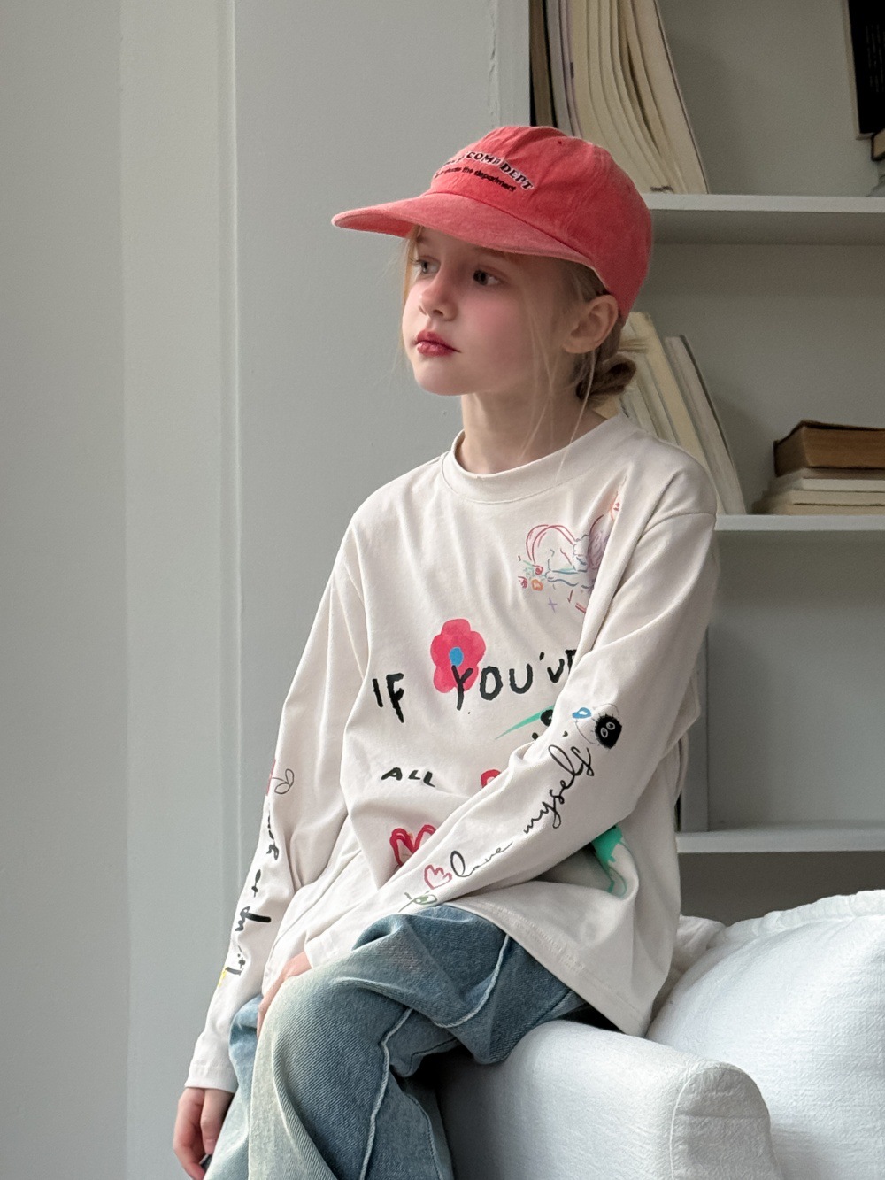 T-shirts 2025 spring girls love heart letter printed T-shirt INS girls cotton long sleeve tee children casual loose tops S2863Y25011914AD