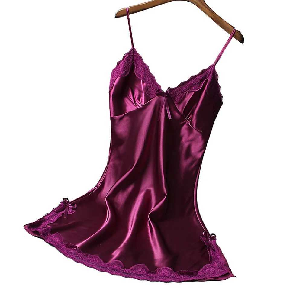 Womens smooth and soft satin evening dress with spaghetti straps and deep V-neck sleepwear breathable and comfortable evening dress sexy wrapped dress