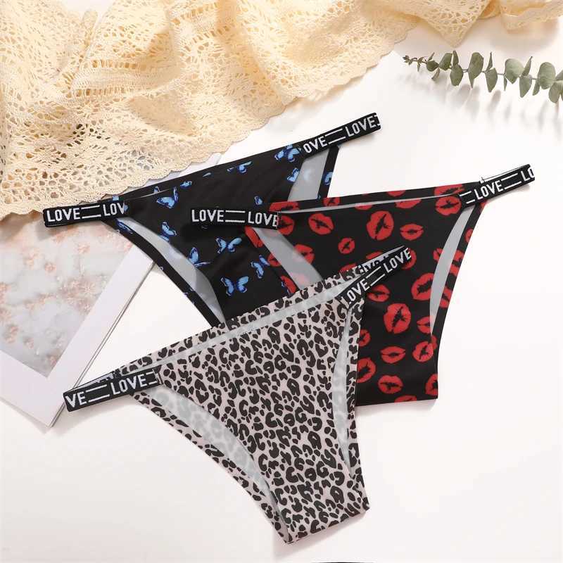 3 pieces of seamless silk womens underwear XS-XL sexy butterfly underwear fashionable leopard bikini womens letter waist comfortable underwear W250103