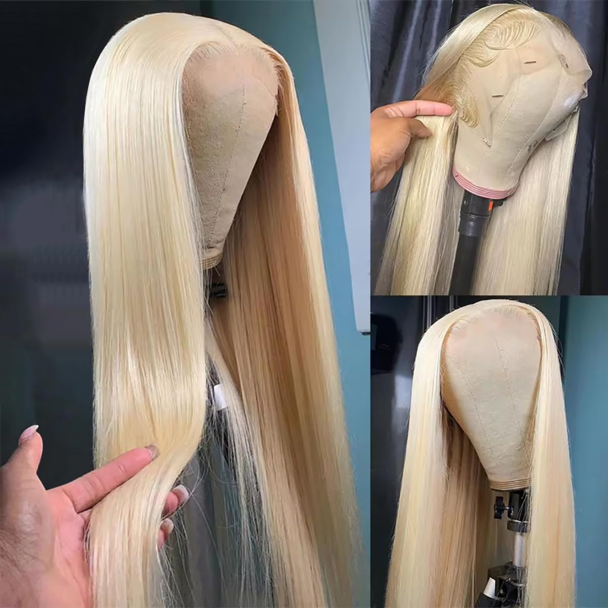 32 Inch Highlight Blonde Straight Hair Wigs Lace Front Loose Simualtion Human Wig Pre Plucked Glueless Synthetic Silky Brazilian Hair Wigs for Black W