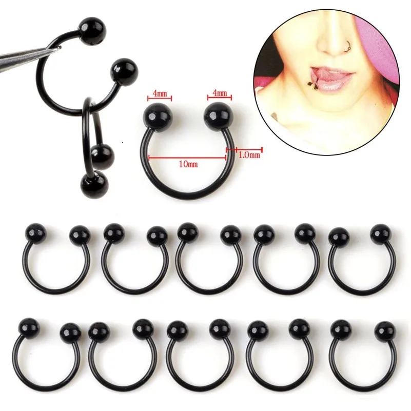 50/95Pcs Black Stainless Steel Eyebrow Navel Belly Lip Labret Tongue Nose Ring Ear Tragus Piercing Barbell Tunnel Body Jewely 250103