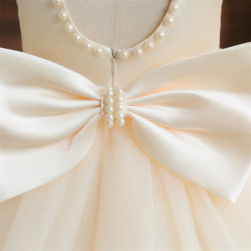 Infant Baby Baptism Dress For Girls Kids Wedding Party Dresses Bow Beaded Tulle Christening Gown Birthday Children Clothes. 250103