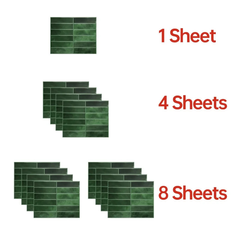 128 Sheets 3D Wall Sticker Selfadhesive Green Mosaic Peel Stick Panel Backsplash for Kitchen Waterproof Tile Stickers 250102