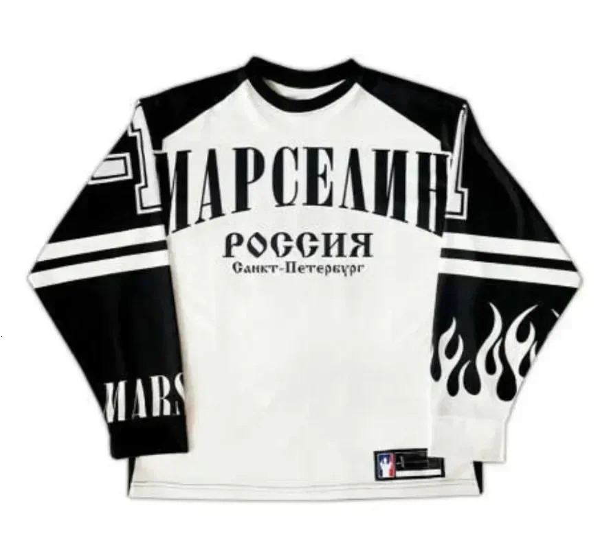 Russian Y2K sports shirt mens Harajuku hip-hop letter oversized TShirt breathable staff collar cotton long sleeved top 250102