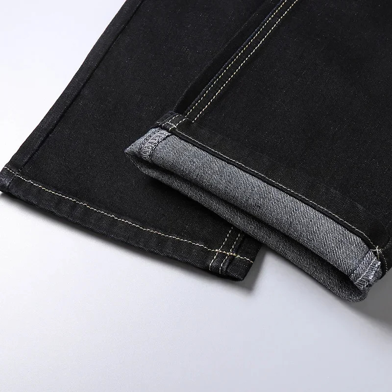 Classic Style Men Jeans Business Casual Straight Stretch Slim Denim Pants Light Blue Black Trousers Male Size 28-40 241230