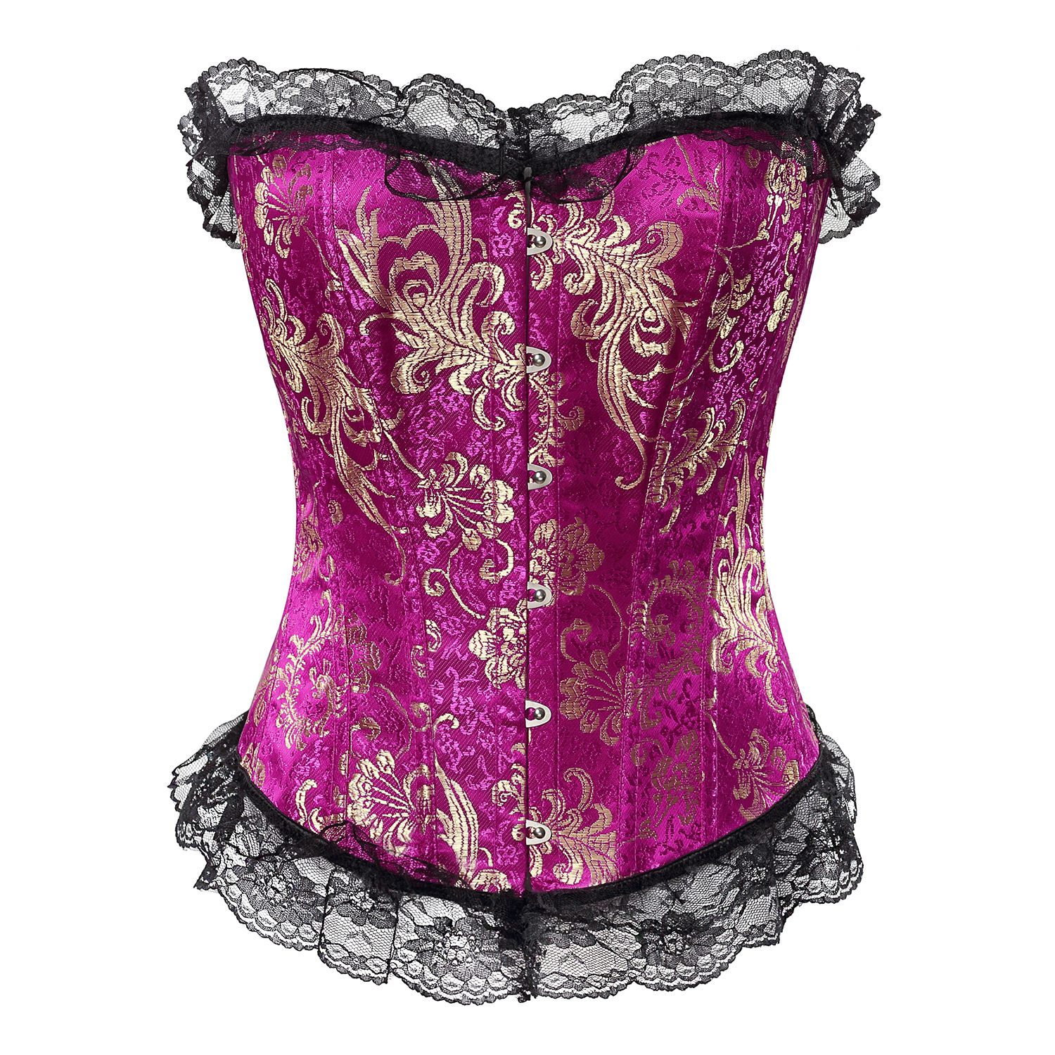 Overbust Corset And Bustier With Lace Sexy Satin Lace up Boned Trim Showgirl Stripe Lingerie Red Fashion 8151