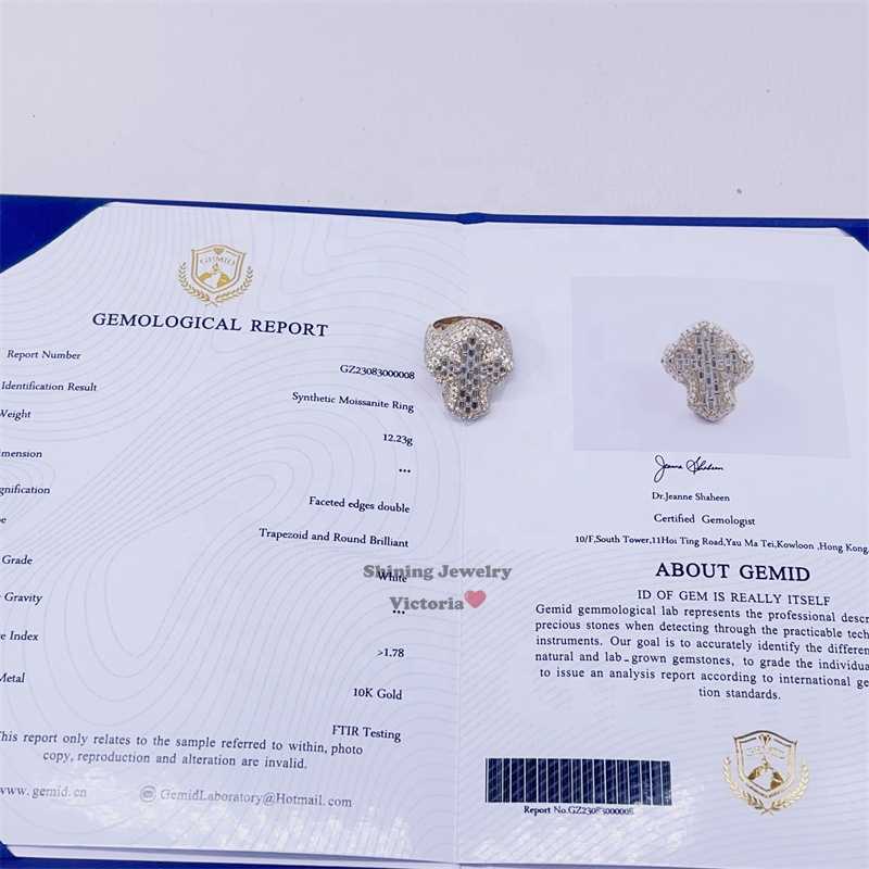 Pass Dia Tester Men Hip Hop Iced Out Baguette Cut Moissanite 10k gold ring