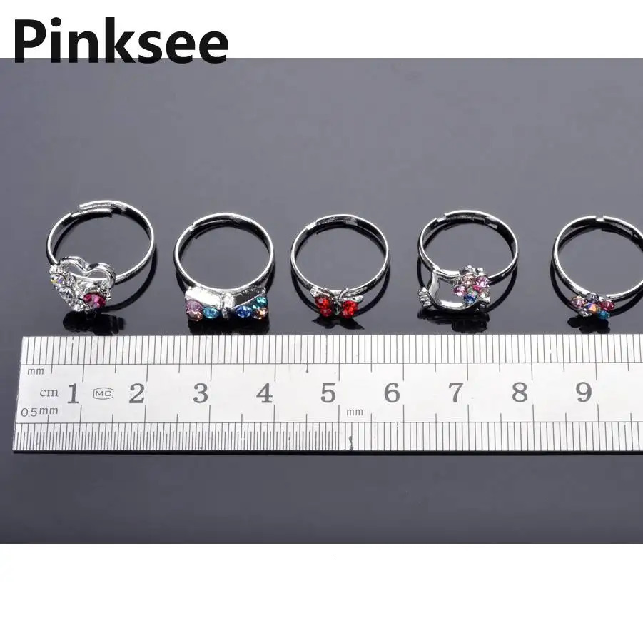 Mixed batch of 60 silver plated childrens rings with combination crystal rings childrens party small size adjustable heart-shaped rings wholesale 2501