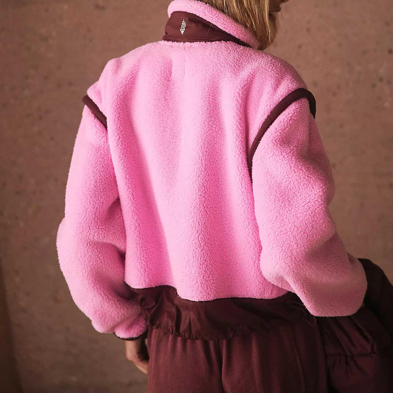 Womens wool jacket slow ultra-fine fit short sleeved jacket soft and warm zipper jacket applique work clothes comfortable stand up collar jacket M2501