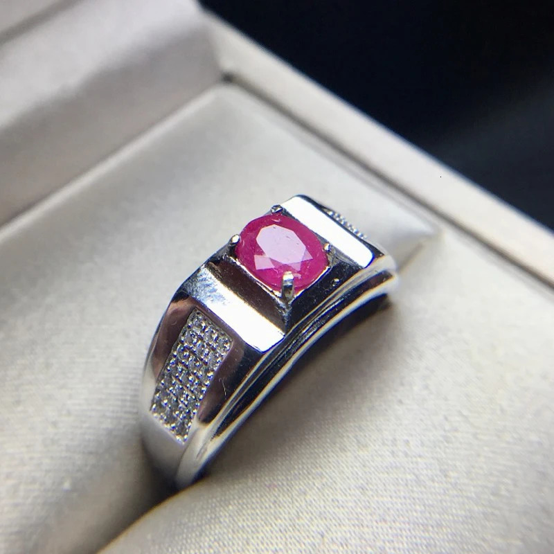 MeiBaPJ Natural Ruby Gemstone Fashion Mens Simple Wreath Real 925 Pure Silver Exquisite Party Jewelry 250102
