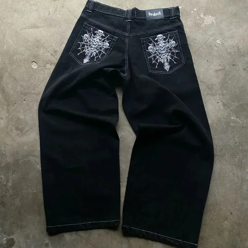 American Hip Hop INS Personalized Punk Rock Fashion Edition Jeans Mens Harajuku Y2K Casual Street Clothing Straight Wide Leg Pants 250102