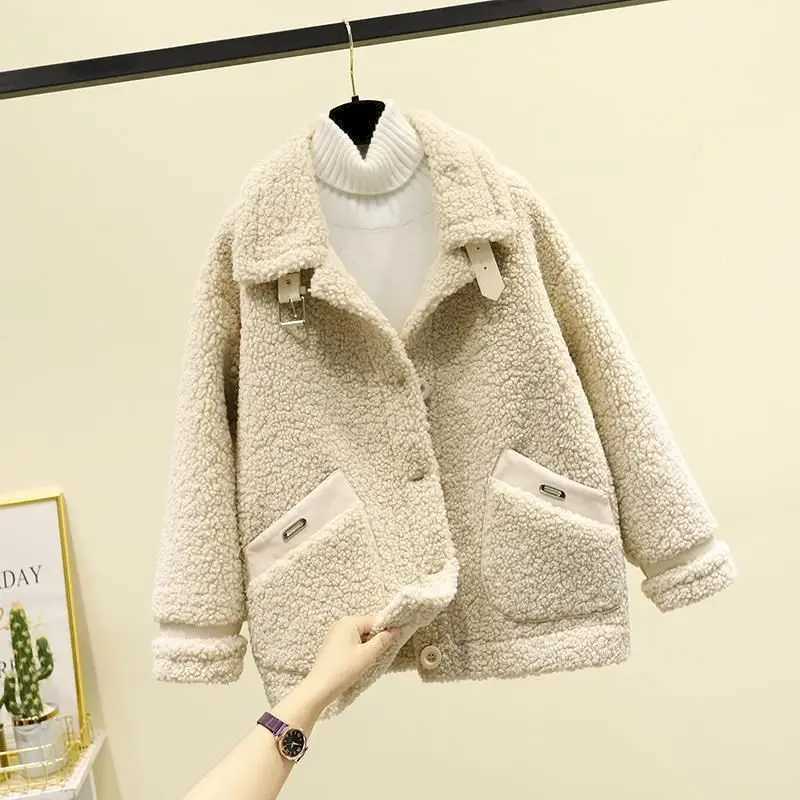 Fashion cashmere coat casual jacket womens new autumn and winter Korean style short sleeved polar wool coat womens jacket M250103
