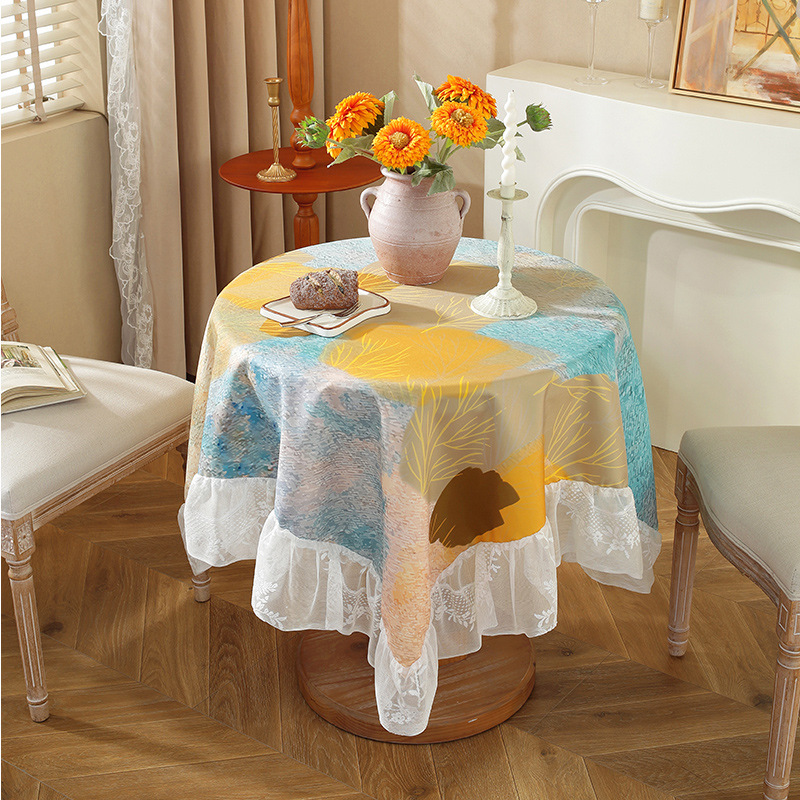 Watercolor Oil Painting Wind Waterproof Lace Home Dustproof Dining Table Cloth R-3