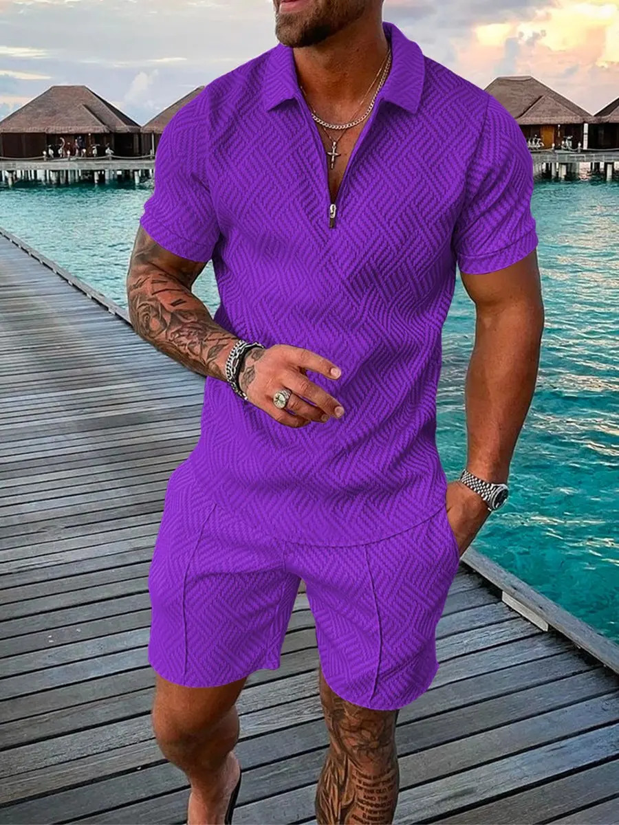 Men Sets Athleisure Short Sleeve Zipper Polo Shirt Shorts Set 2 Piece Set Summer Mens Fashion Short Sleeve Polo Shirt Shorts 250102