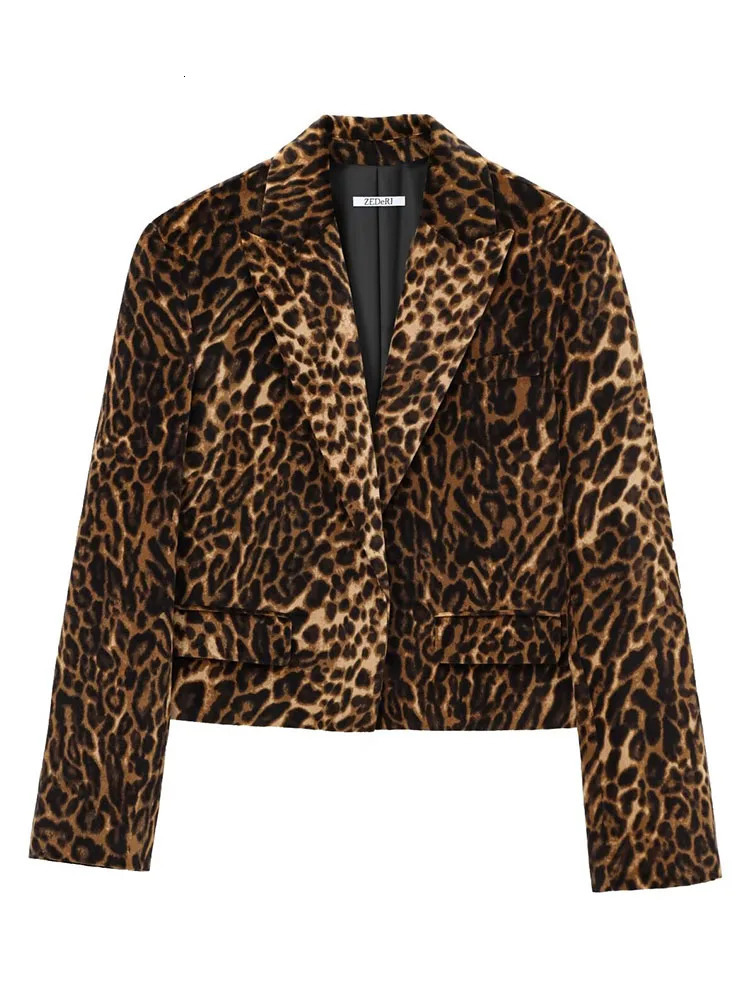 TRAF Autumn Women Leopard Print Velvet Blazer Skirt Suit Fashion Notched Pockets Cropped Jackets Side Zipper Mini Skirt250102