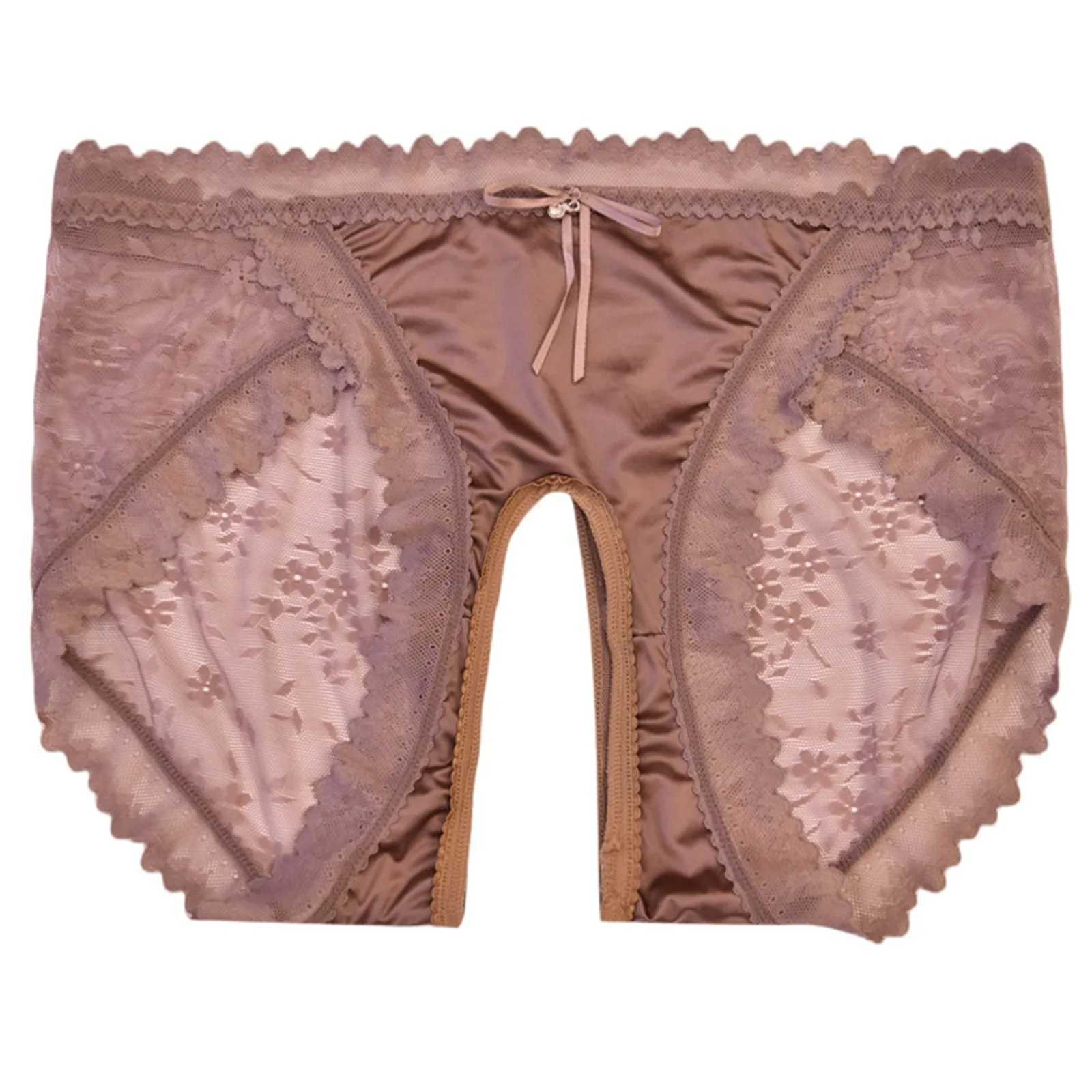 Satin lace underwear womens open crotch underwear solid color sexy seamless comfortable breathable womens underwear womens underwear W250103