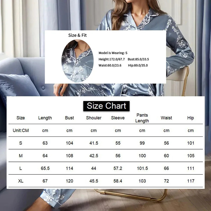 Women Satin Pajama Casual Sleepwear Home Clothes Suit Autumn Long Sleeve Button Up Top Pants Nightwear Loungewear Pyjama Femme 250103