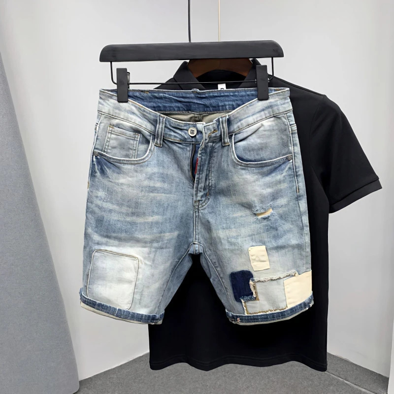 Straight Male Denim Shorts Ripped Jorts Distressed Retro Baggy Mens Short Jeans Pants Fitted Y2k With Vintage Xl250102