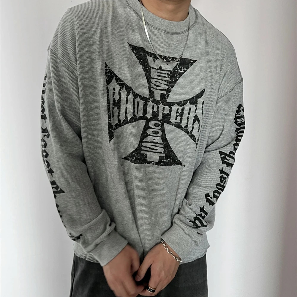 Yao888 Retro Loose Street Clothing Hip Hop Sanskrit Printed T-shirt Long Sleeve Oversized Y2k Mens High Quality Fashion T-shirt 250102