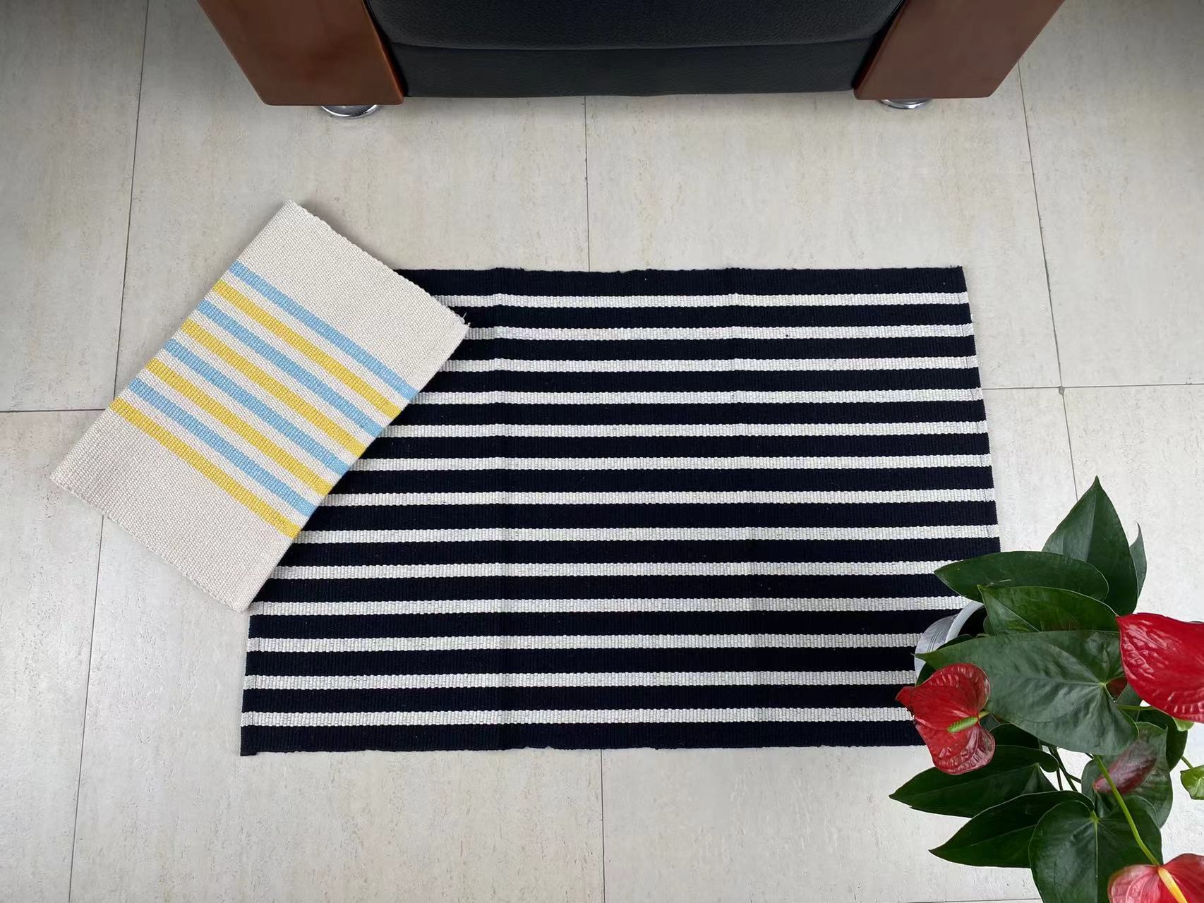 Vibrant Handmade Cotton Rug with Woven Texture for Comfortable Living Spaces