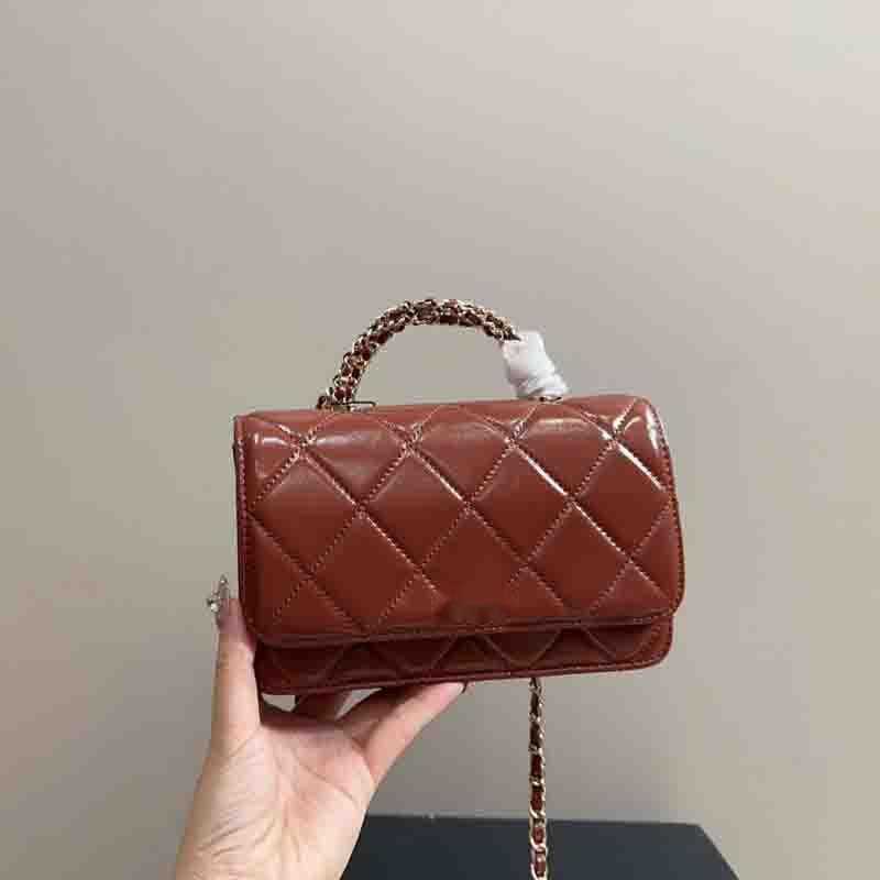 2025--10A Handle Women Crossbody Designer Bag 19CM Leather Diamond Lattice Luxury Handbag Zipper Wallet Silver Hardware Shoulder Bag Card Holder