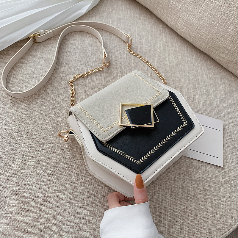 Contrast Color Niche Frosted Women's Polygonal Small Square New Versatile Chain Bag, Fashionable Shoulder Crossbody Bag