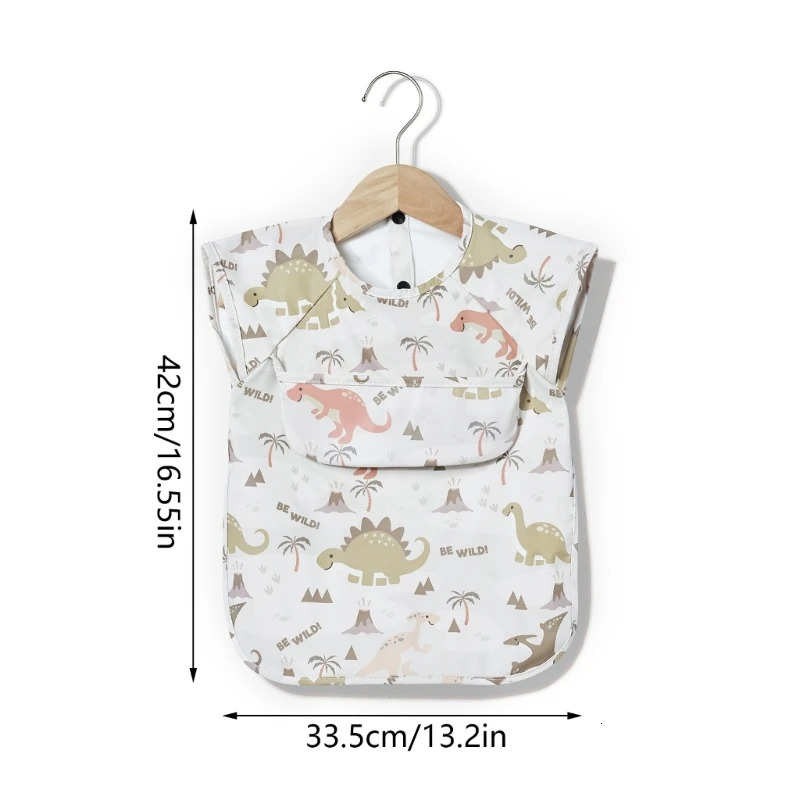 Short Sleeved Baby Drooling Bib Reversible Burping Cloth Waterproof for 12-36 Month with Front Pocket Baby Eating Bib 250103