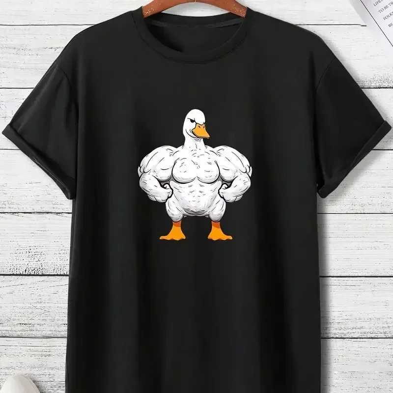 Cartoon Muscle Duck Pattern Printed T-Shirts Male Cotton Oversize Crew Neck Comfortable Durable Streetwear Easy CareXJ240102