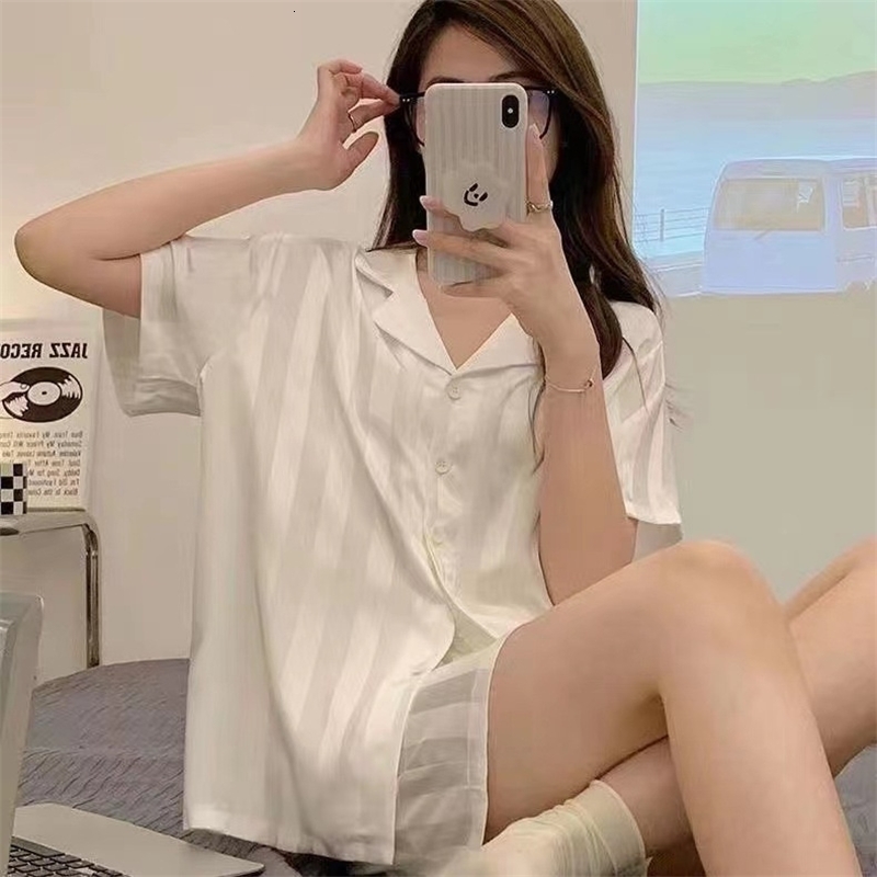Ice silk jacquard pajamas for women in the summer of 2025 thin short sleeved imitation ins style home wear