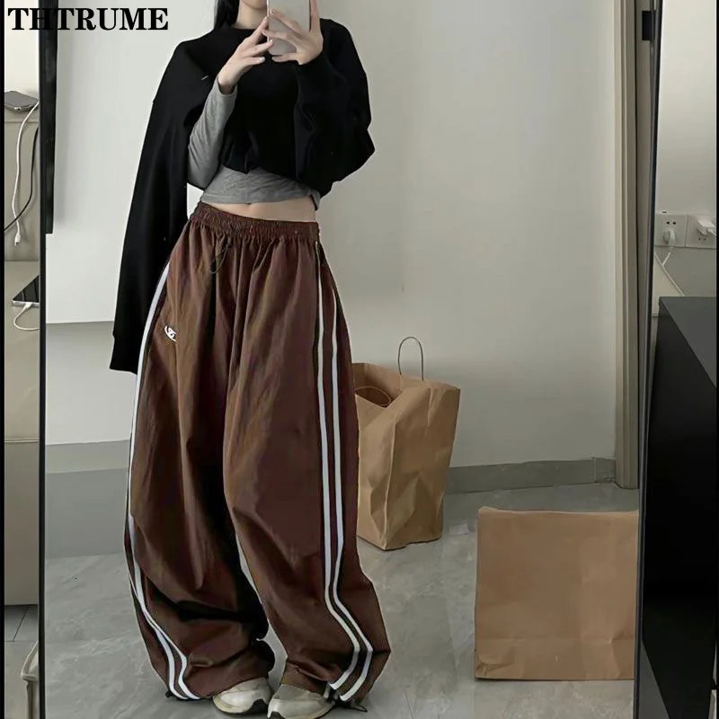 Y2K retro womens loose pants with oversized hip-hop pockets fashionable and fashionable products casual office ladies bags Trousers 250102
