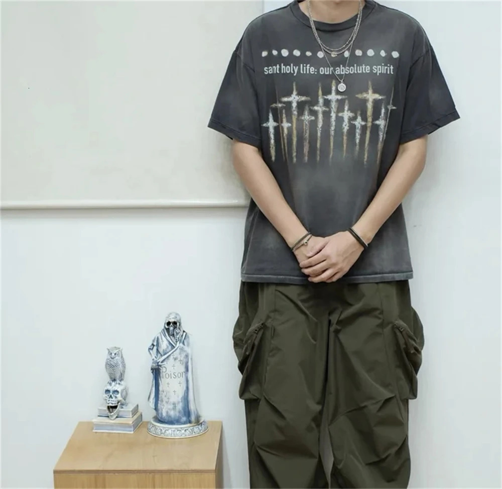 High Quality Vintage NIN Double sided Printed American High Street Retro Round Neck Short Sleeve Rock Street Oversize T-shirt 241230