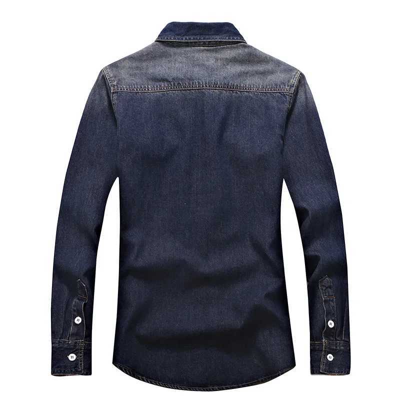 Spring mens denim shirt high-quality solid color washed denim jacket business casual long sleeved mens shirt 4XL mens clothing W250103