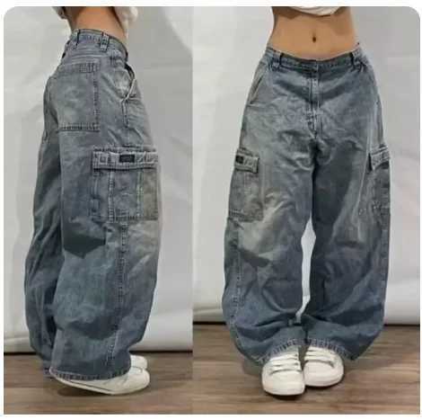 Street Y2K American trend loose straight jeans Harajuku womens hip-hop clown wide pants couple casual high waisted jeans W250103